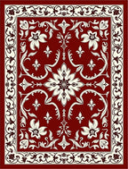 Rich Red Floral Scrollwork Garden Rug
