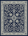 Deep Navy Cream Floral Scroll Design Rug