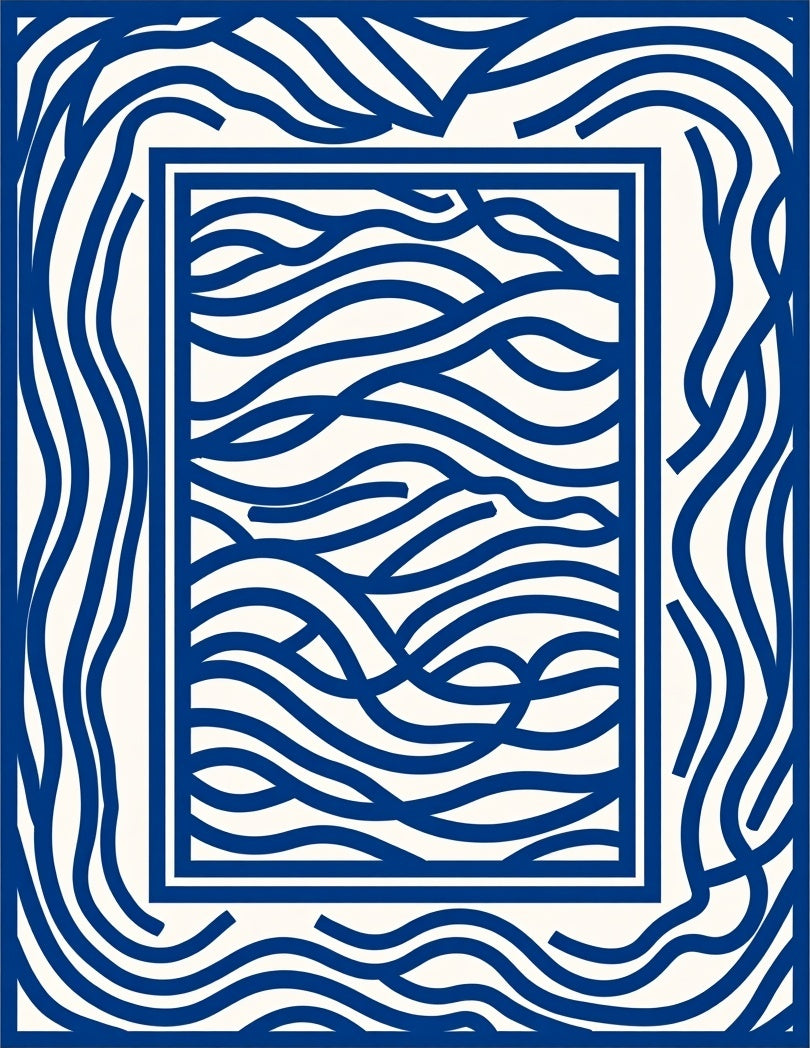 Abstract Blue Wavy Lines Rug