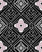 Art Deco Floral Geometric Black White Rug