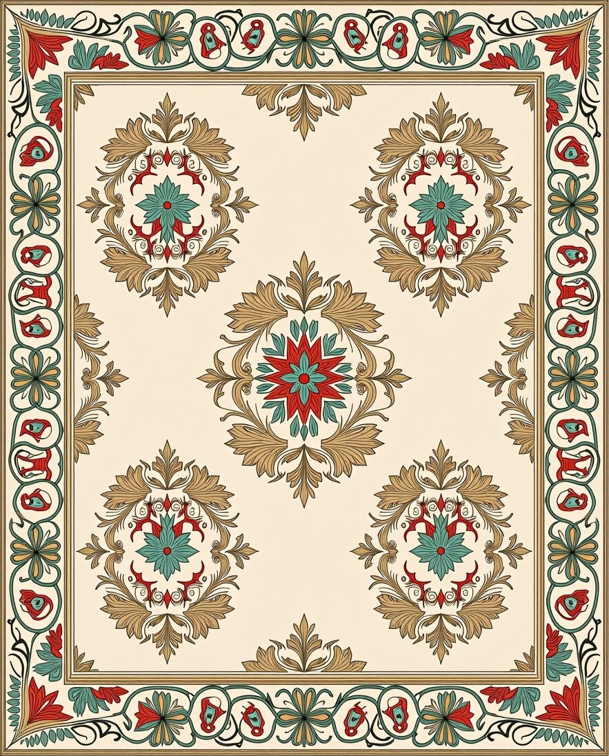 Classic Floral Medallion Border Rug