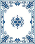 Elegant Blue Floral Mandala Border Rug