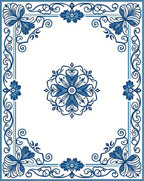 Elegant Blue Floral Mandala Border Rug