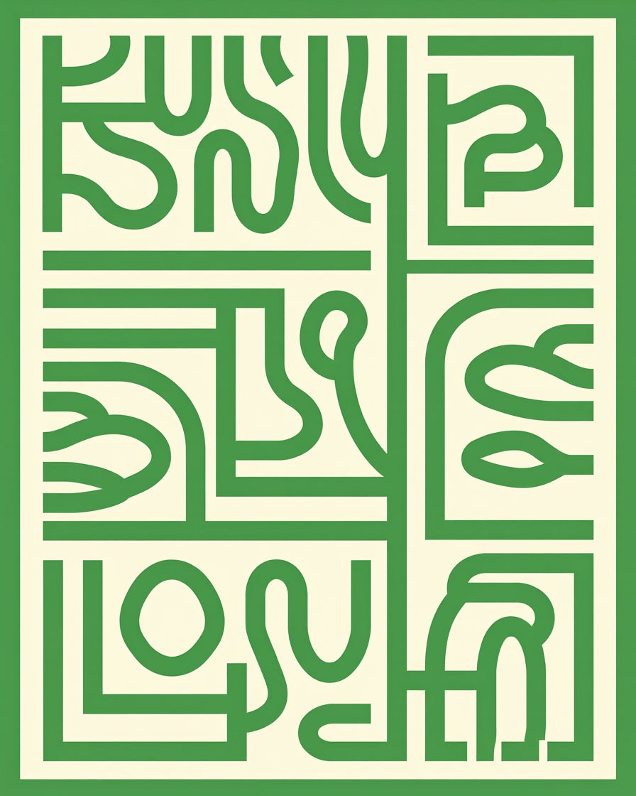 Verdant Abstract Maze Pattern Rug