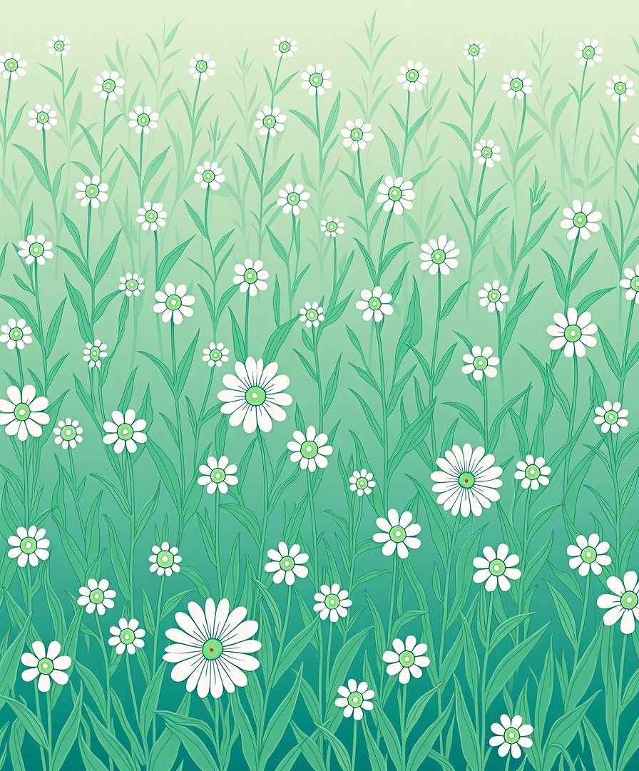 White Daisy Green Grass Meadow Design Rug