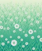 White Daisy Green Grass Meadow Design Rug