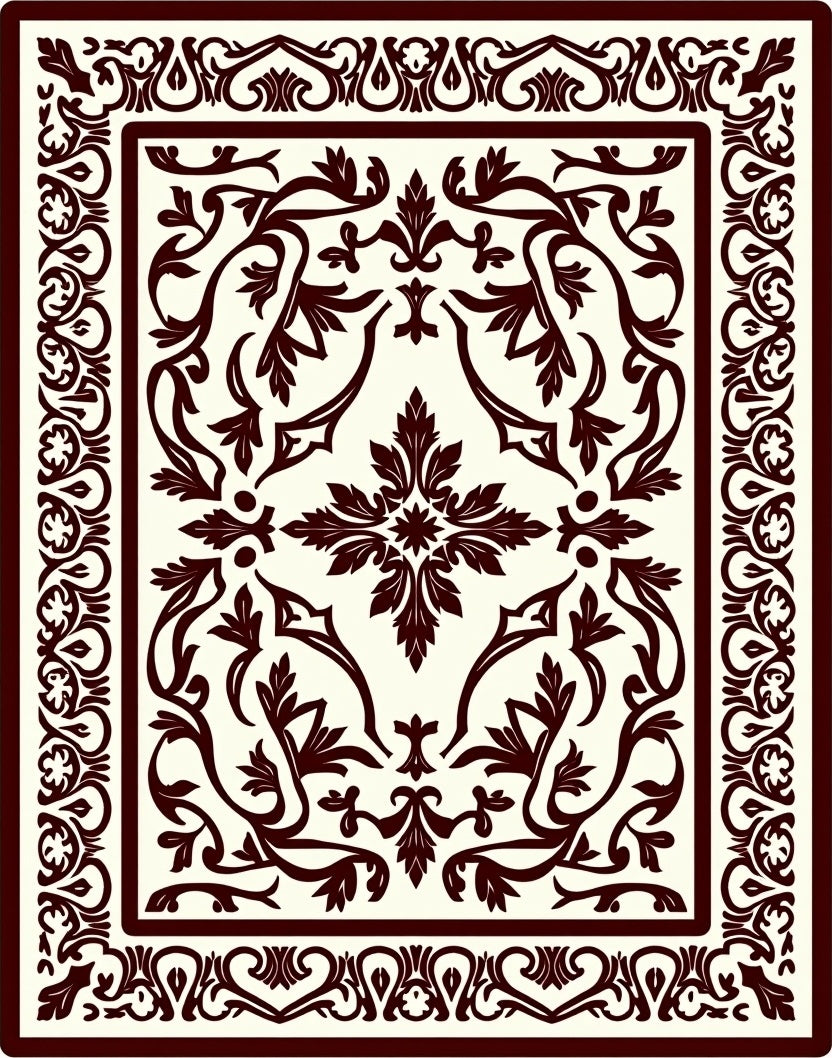 Ornate Vine Scrollwork Motif Rug