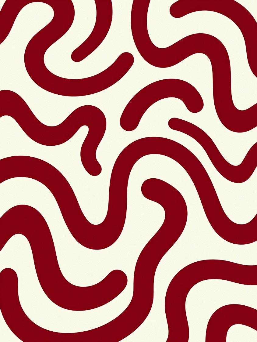 Deep Red Abstract Swirl Design Rug