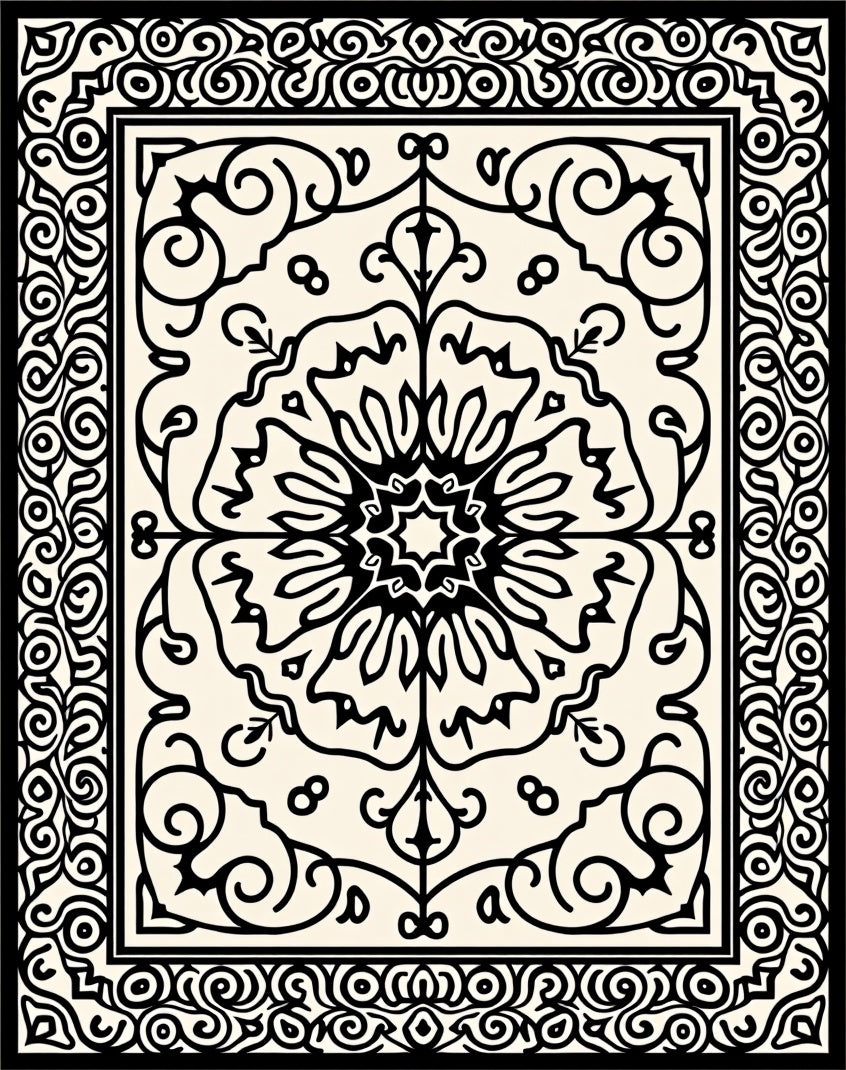 Ornate Floral Scroll Work Design Rug