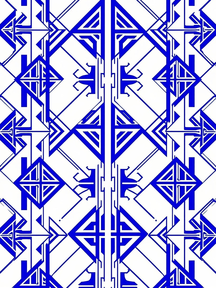 Symmetrical Blue Linear Geometric Style Rug