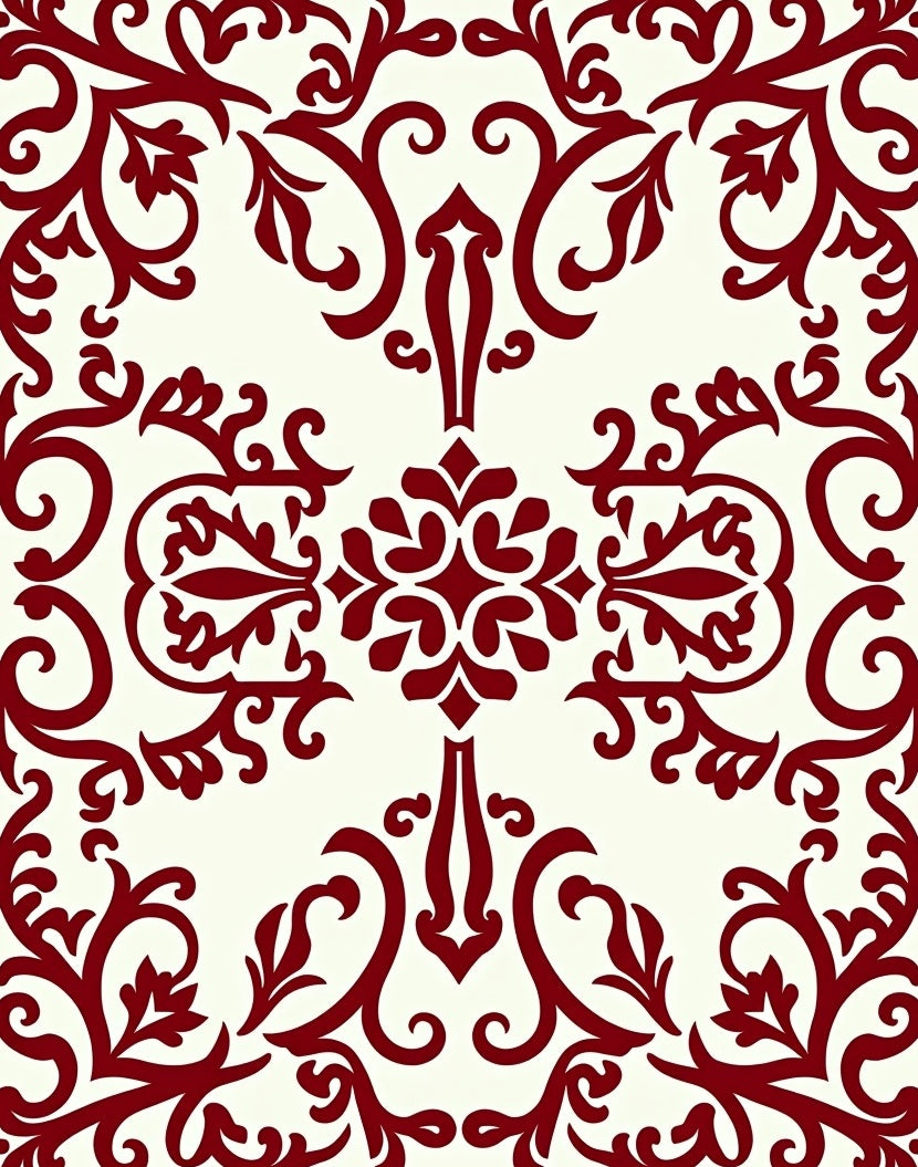Rich Red Leaf Scroll Pattern Rug