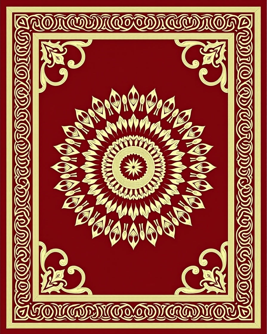 Ornate Mandala Floral Border Design Rug