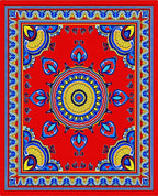 Bold Red Yellow Blue Floral Mandala Rug