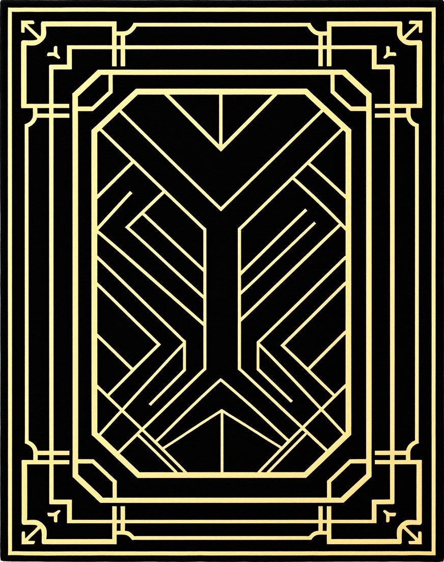 Art Deco Geometric Black Gold Pattern Rug