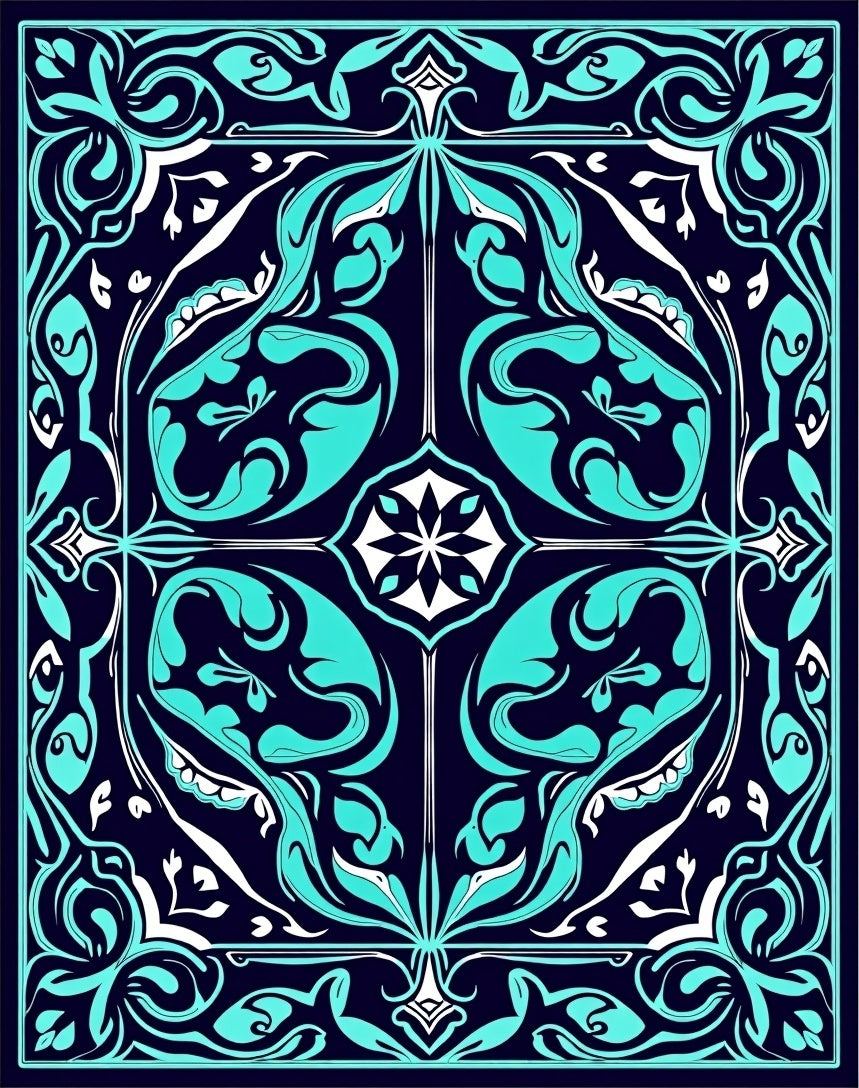 Navajo Inspired Aqua Floral Pattern Rug