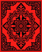 Bold Red Black Ornate Pattern Rug