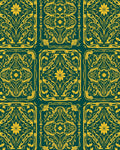 Golden Emerald Art Nouveau Floral Panels Rug
