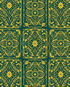 Golden Emerald Art Nouveau Floral Panels Rug