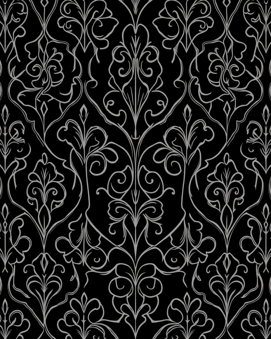 Elegant Black Floral Damask Pattern Rug
