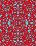 Elegant Red Teal Floral Pattern Rug