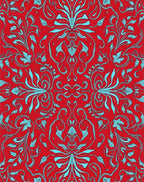 Elegant Red Teal Floral Pattern Rug