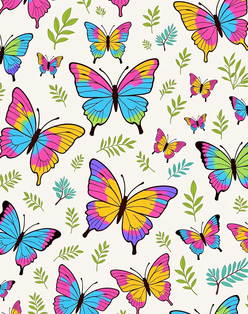 Vibrant Butterfly Pattern with Leaves Rug