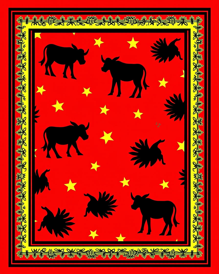 Bold Bull Star Red Border Rug