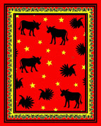 Bold Bull Star Red Border Rug