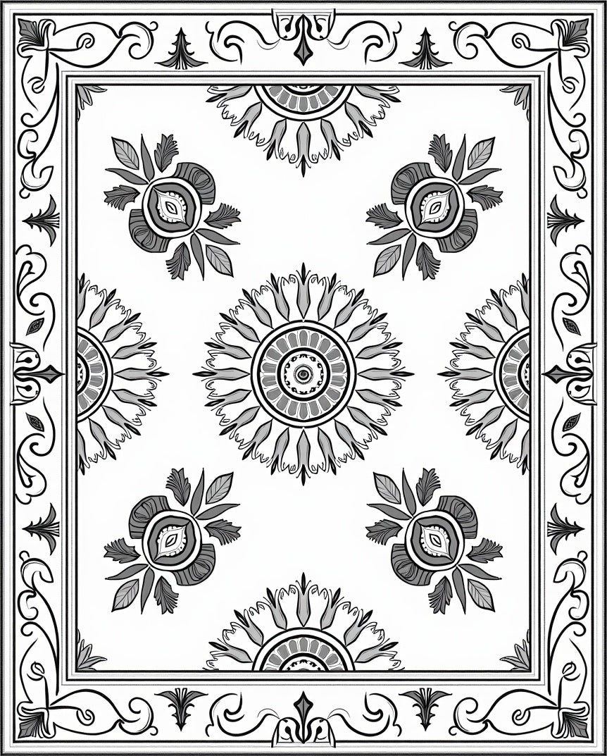 Floral Sunburst Mandala Pattern Design Rug