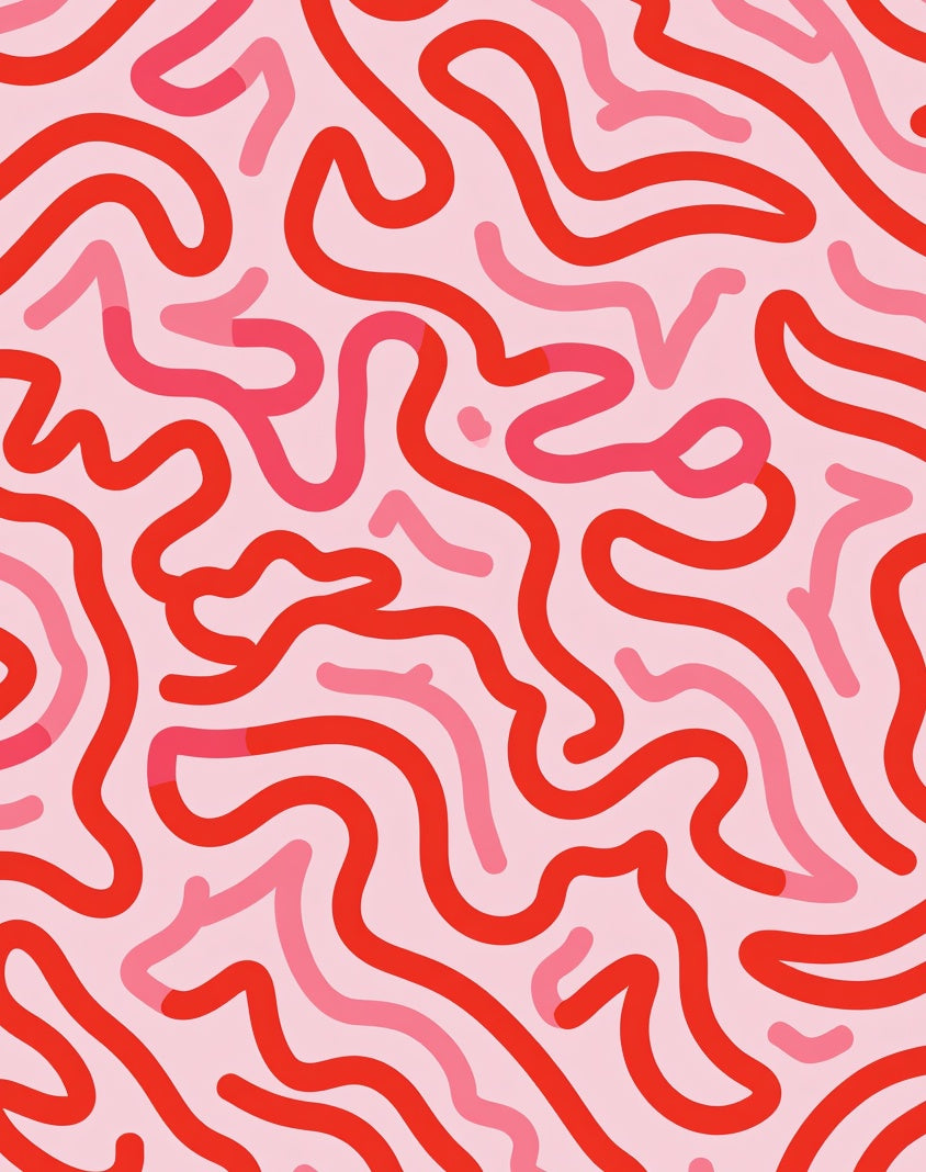 Playful Red Pink Wavy Line Design Rug