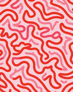 Playful Red Pink Wavy Line Design Rug