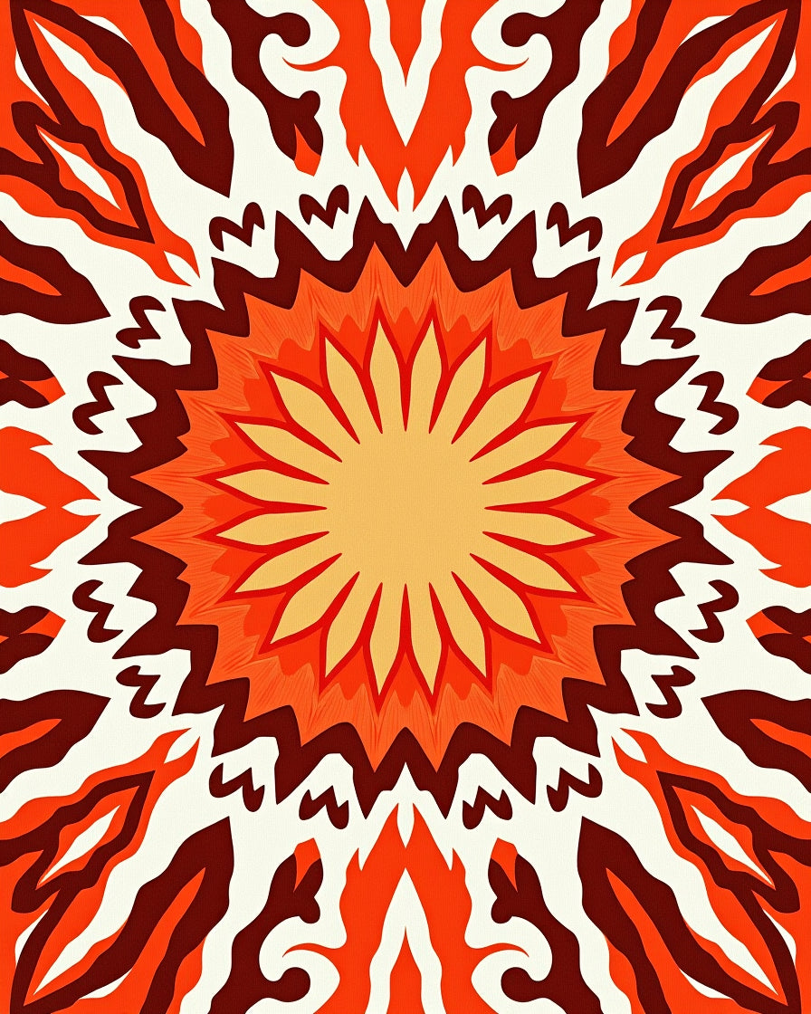 Fiery Radial Sunburst Pattern Rug
