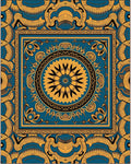 Bold Teal Gold Mandala Pattern Design Rug