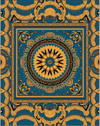 Bold Teal Gold Mandala Pattern Design Rug