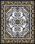 Ornate Black Gold Scrollwork Design Rug