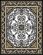 Ornate Black Gold Scrollwork Design Rug
