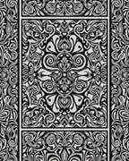 Intricate Black White Floral Pattern Rug
