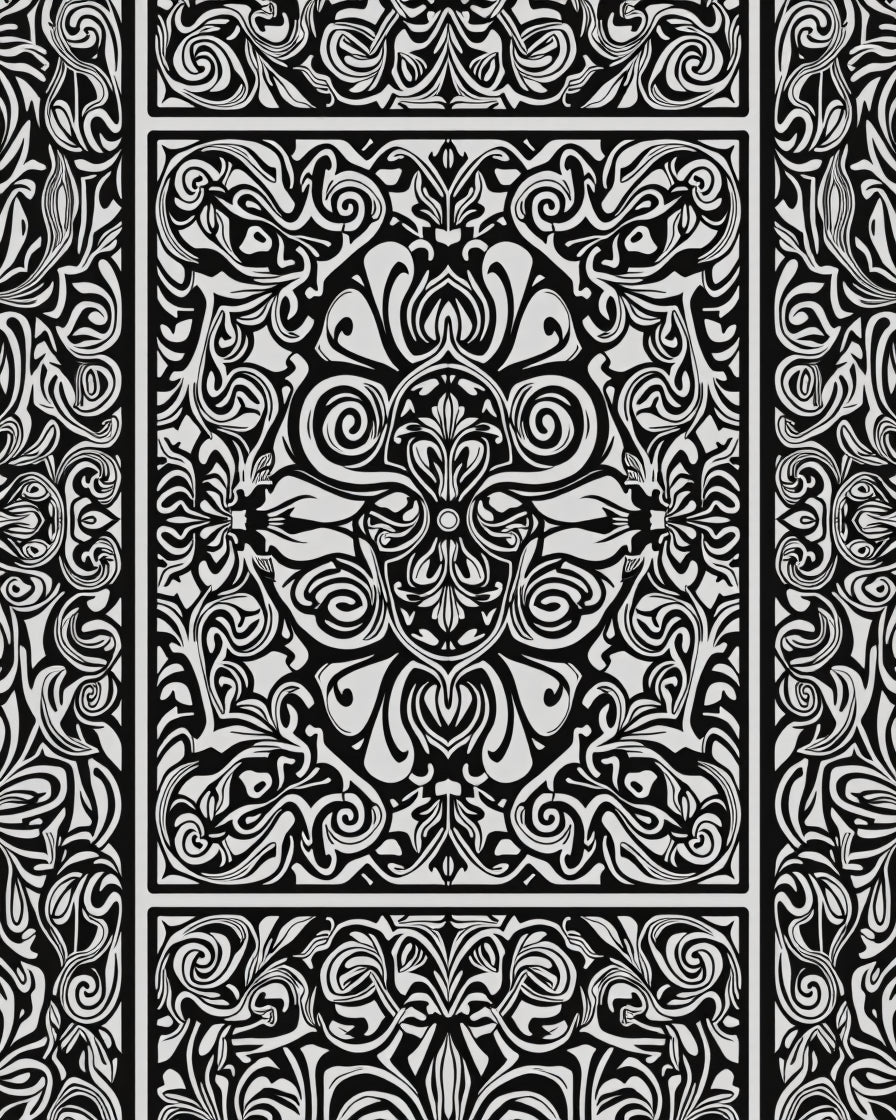 Intricate Black White Floral Pattern Rug