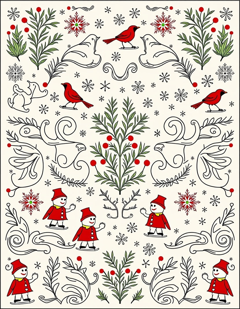 Whimsical Red Cardinal Snowman Skating Festive Rug