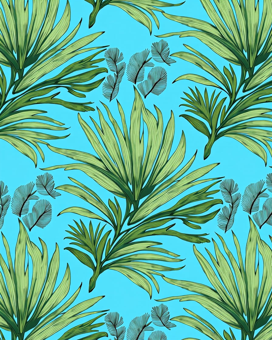 Tropical Leaf Pattern Vibrant Blue Rug