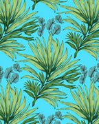Tropical Leaf Pattern Vibrant Blue Rug