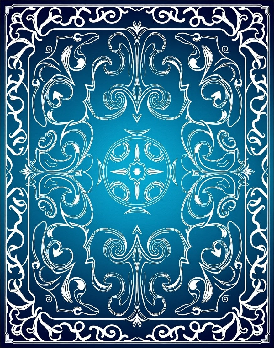 Elegant Blue Swirl Floral Motif Rug
