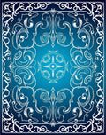 Elegant Blue Swirl Floral Motif Rug