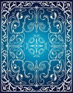 Elegant Blue Swirl Floral Motif Rug