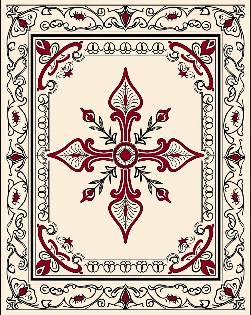 Maroon Crest Red Floral Filigree Rug