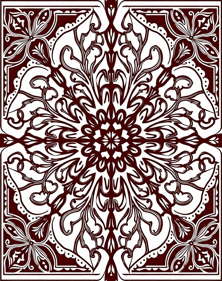 Dark Red Floral Mandala Harmony Rug