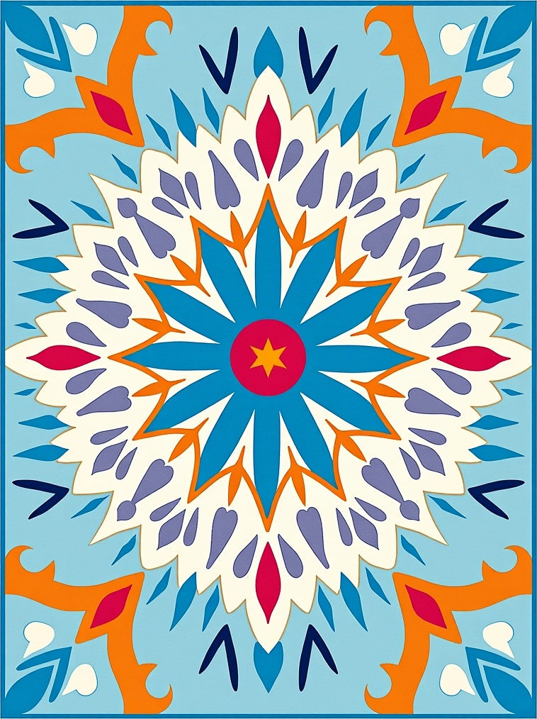 Azure Mandala Floral Pattern Rug