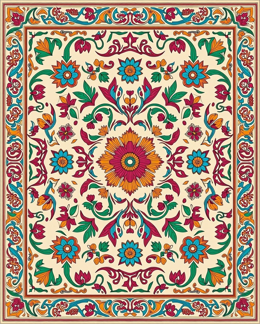Colorful Floral Medallion Patterned Rug