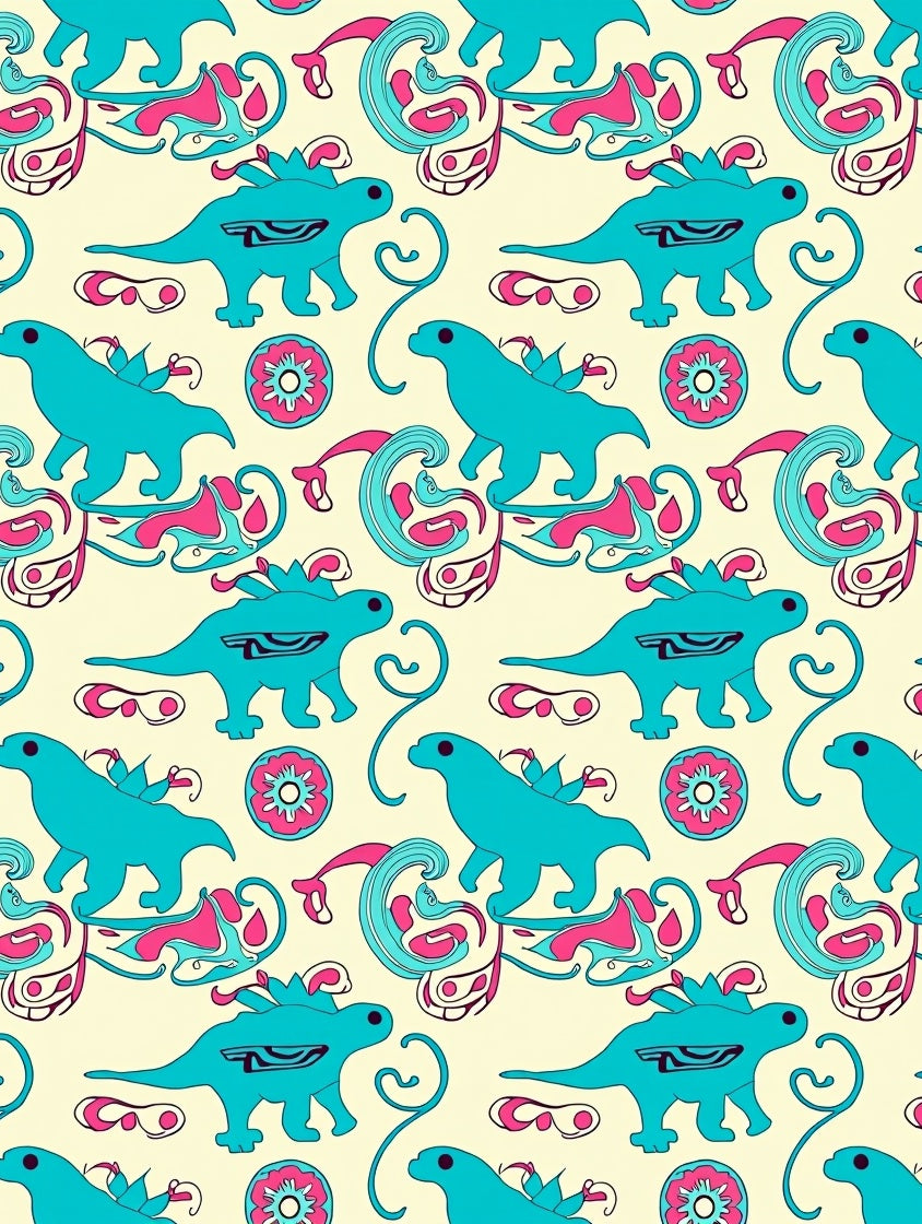 Dinosaur Rococo Swirl Design Rug