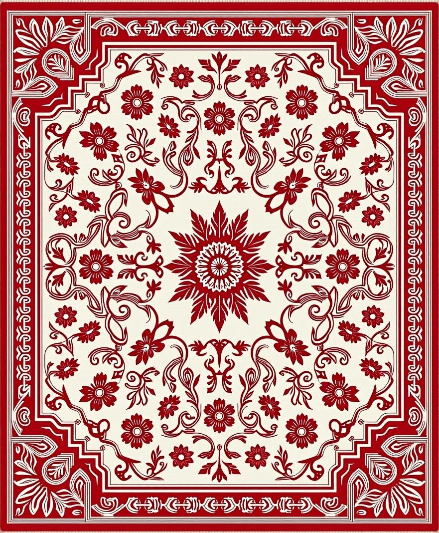 Red Floral Medallion Intricate Border Rug